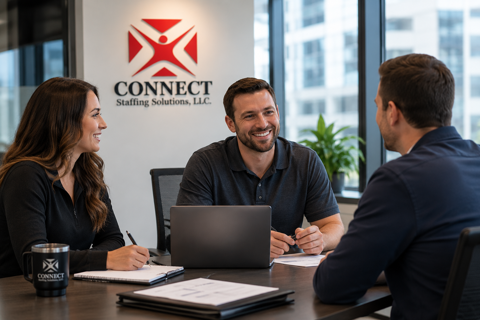 Recruiters meeting with a business client